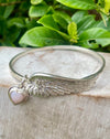 Sterling Silver Hearts and Angels Bangle with Pink Opal Heart Charm - Symbolic Handmade Jewellery - Kathy Sayce Jewellery
