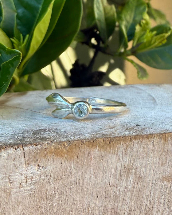 Sterling Silver Leaf Ring with Blue Topaz – Nature - Inspired Ring - Kathy Sayce Jewellery