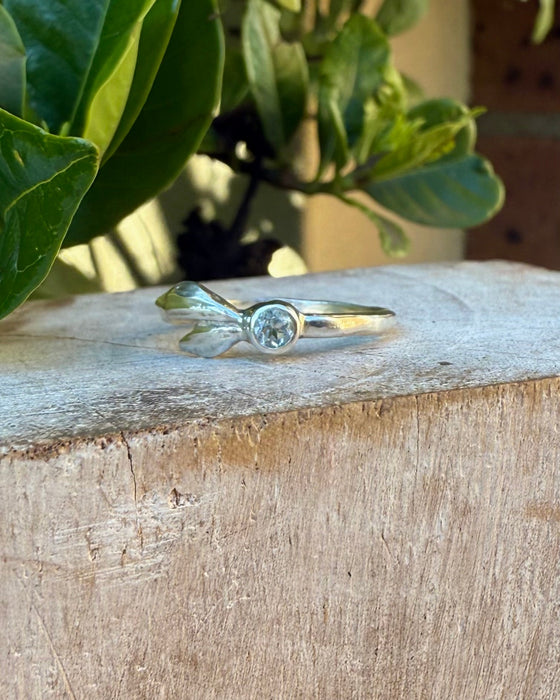 Sterling Silver Leaf Ring with Blue Topaz – Nature - Inspired Ring - Kathy Sayce Jewellery