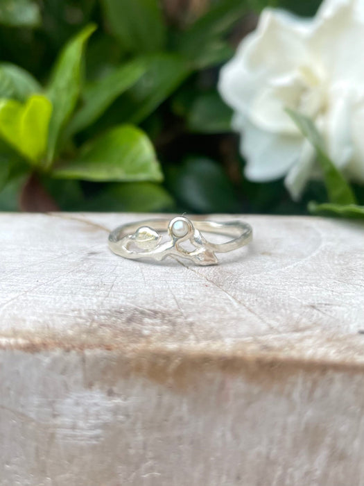 Sterling Silver Leaf Ring with Seed Pearl – Handmade Nature - Inspired Jewellery - Kathy Sayce Jewellery