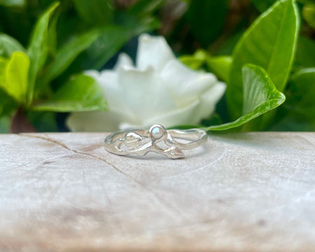Sterling Silver Leaf Ring with Seed Pearl – Handmade Nature - Inspired Jewellery - Kathy Sayce Jewellery