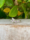 Sterling Silver Leaf Ring with Three Faceted Amethyst Gemstones - Kathy Sayce Jewellery