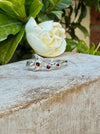 Sterling Silver Leaf Ring with Three Faceted Garnet Gemstones - Kathy Sayce Jewellery