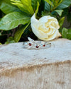Sterling Silver Leaf Ring with Three Faceted Garnet Gemstones - Kathy Sayce Jewellery