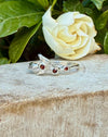Sterling Silver Leaf Ring with Three Faceted Garnet Gemstones - Kathy Sayce Jewellery
