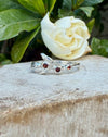 Sterling Silver Leaf Ring with Three Faceted Garnet Gemstones - Kathy Sayce Jewellery