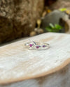 Sterling Silver Leaf Ring with Three Faceted Rhodolite Garnets – Nature - Inspired Garnet Jewellery - Kathy Sayce Jewellery