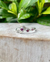 Sterling Silver Leaf Ring with Three Faceted Rhodolite Garnets – Nature - Inspired Garnet Jewellery - Kathy Sayce Jewellery