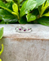 Sterling Silver Leaf Ring with Three Faceted Rhodolite Garnets – Nature - Inspired Garnet Jewellery - Kathy Sayce Jewellery