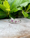 Sterling Silver Leaf Ring with Three Faceted Rhodolite Garnets – Nature - Inspired Garnet Jewellery - Kathy Sayce Jewellery