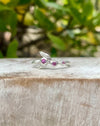Sterling Silver Leaf Ring with Three Faceted Rhodolite Garnets – Nature - Inspired Garnet Jewellery - Kathy Sayce Jewellery