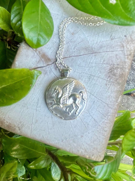Sterling Silver Pegasus Charm Necklace – 45cm Handmade Mythical Horse Pendant - Kathy Sayce Jewellery