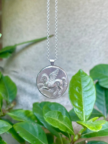 Sterling Silver Pegasus Charm Necklace – 45cm Handmade Mythical Horse Pendant - Kathy Sayce Jewellery