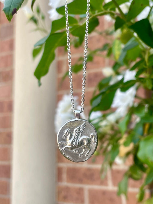 Sterling Silver Pegasus Charm Necklace – 45cm Handmade Mythical Horse Pendant - Kathy Sayce Jewellery