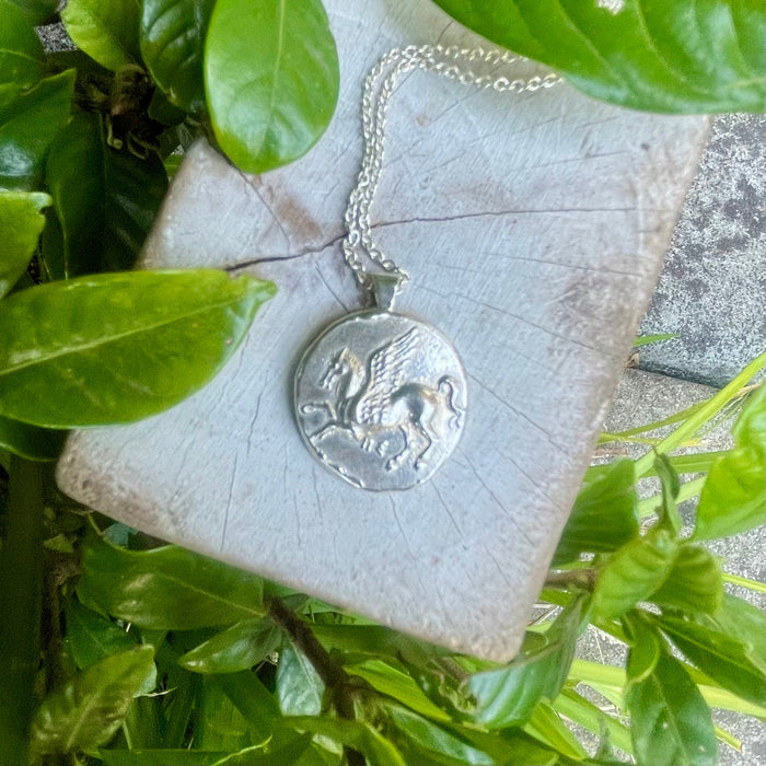 Sterling Silver Pegasus Charm Necklace – 45cm Handmade Mythical Horse Pendant - Kathy Sayce Jewellery