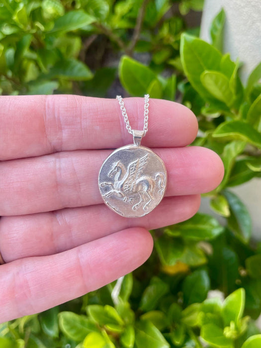 Sterling Silver Pegasus Charm Necklace – 45cm Handmade Mythical Horse Pendant - Kathy Sayce Jewellery