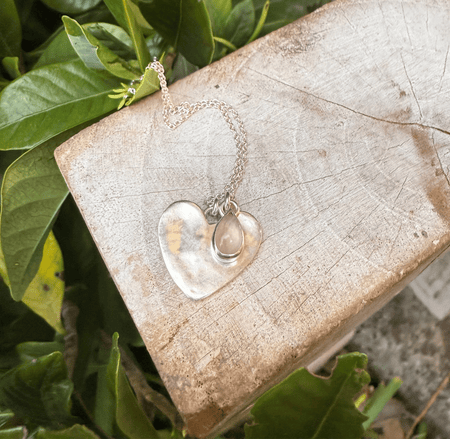 Sterling Silver Rose Quartz Heart Necklace - Sterling Silver Chain - Kathy Sayce Jewellery