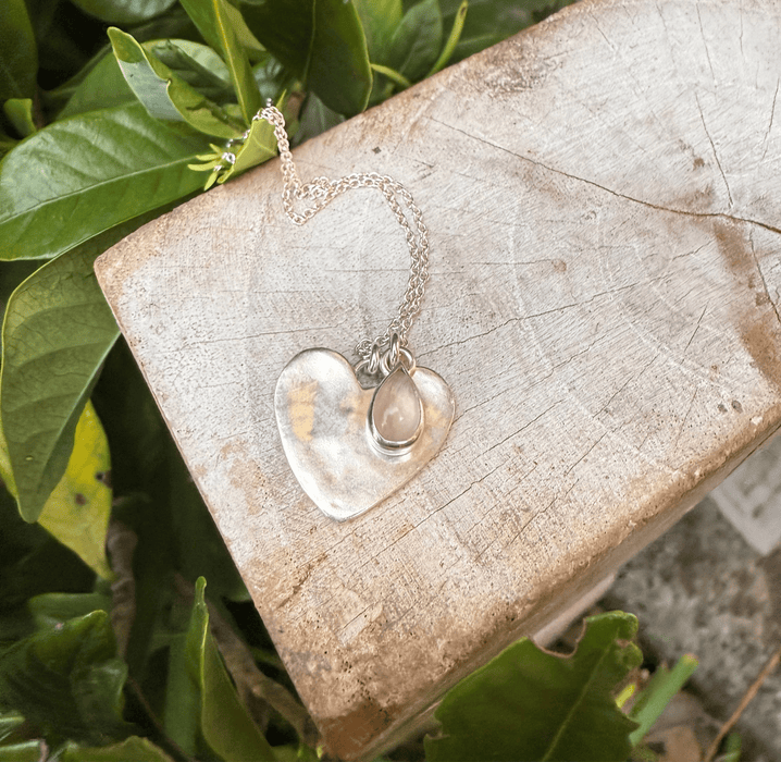 Sterling Silver Rose Quartz Heart Necklace - Sterling Silver Chain - Kathy Sayce Jewellery