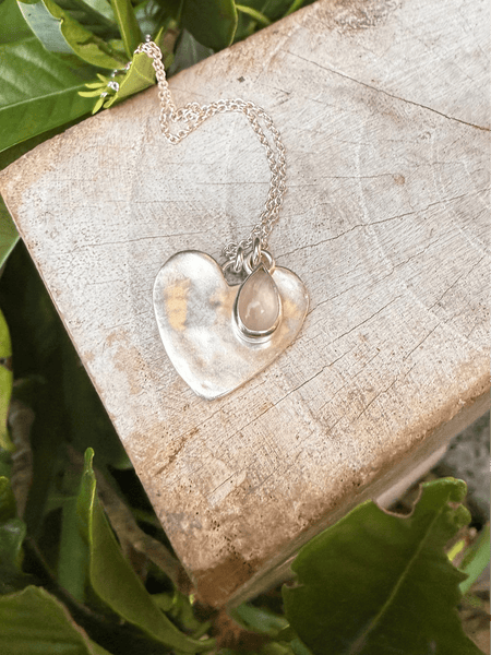 Sterling Silver Rose Quartz Heart Necklace - Sterling Silver Chain - Kathy Sayce Jewellery