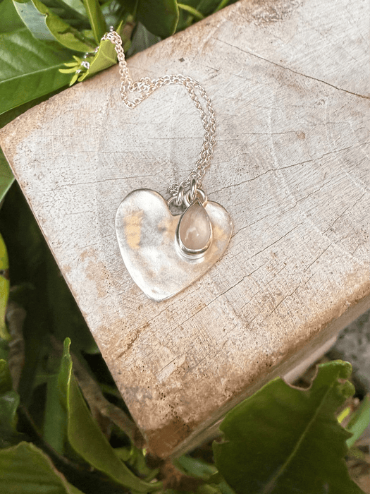 Sterling Silver Rose Quartz Heart Necklace - Sterling Silver Chain - Kathy Sayce Jewellery