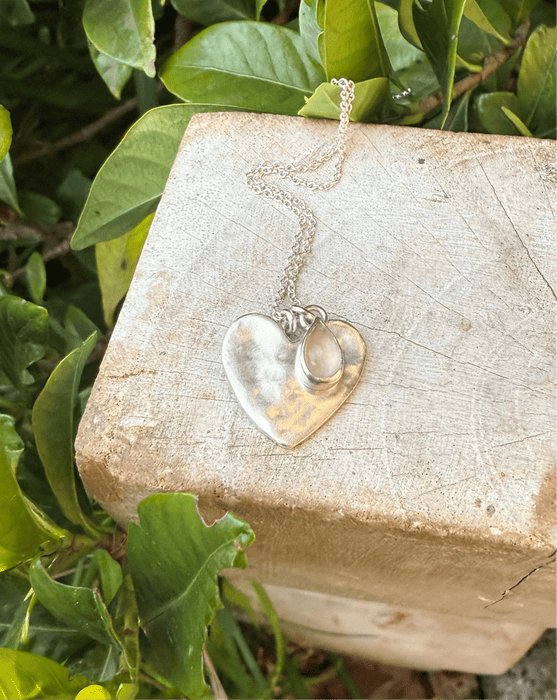 Sterling Silver Rose Quartz Heart Necklace - Sterling Silver Chain - Kathy Sayce Jewellery