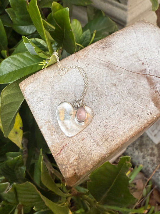 Sterling Silver Rose Quartz Heart Necklace - Sterling Silver Chain - Kathy Sayce Jewellery