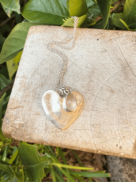Sterling Silver Rose Quartz Heart Necklace - Sterling Silver Chain - Kathy Sayce Jewellery