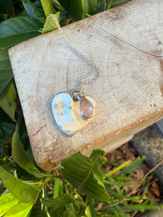 Sterling Silver Rose Quartz Heart Necklace - Sterling Silver Chain - Kathy Sayce Jewellery