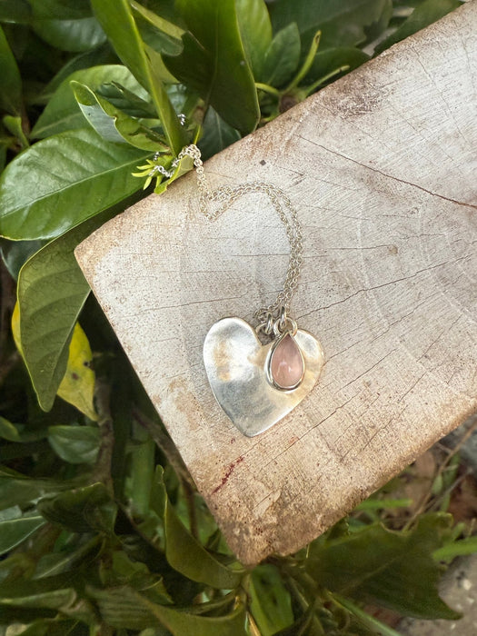 Sterling Silver Rose Quartz Heart Necklace - Sterling Silver Chain - Kathy Sayce Jewellery