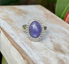 Tanzanite Ring - Purple Tanzanite Ring with Silver Beaded Surround - Kathy Sayce Jewellery