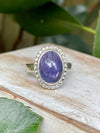Tanzanite Ring - Purple Tanzanite Ring with Silver Beaded Surround - Kathy Sayce Jewellery