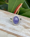 Tanzanite Ring - Purple Tanzanite Ring with Silver Beaded Surround - Kathy Sayce Jewellery
