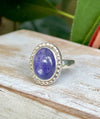 Tanzanite Ring - Purple Tanzanite Ring with Silver Beaded Surround - Kathy Sayce Jewellery