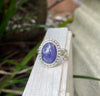 Tanzanite Ring - Purple Tanzanite Ring with Silver Beaded Surround - Kathy Sayce Jewellery