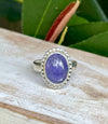 Tanzanite Ring - Purple Tanzanite Ring with Silver Beaded Surround - Kathy Sayce Jewellery