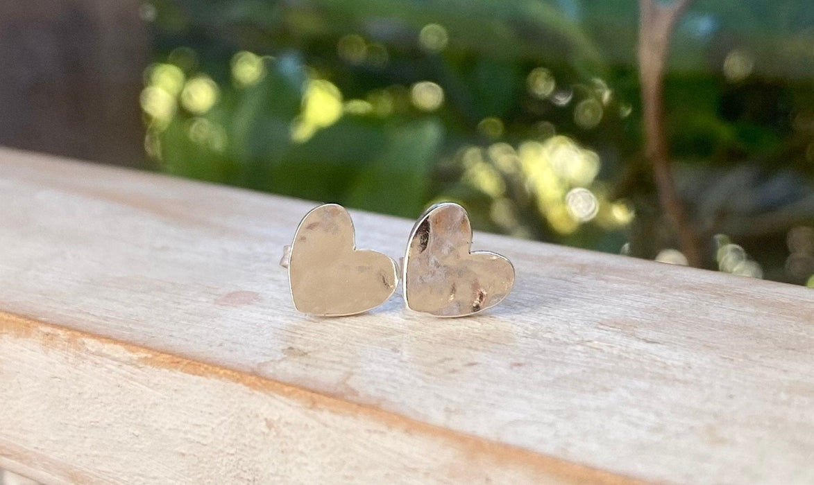 Textured Silver Heart Stud Earrings - Kathy Sayce Jewellery
