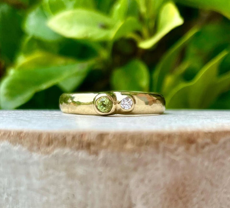 Treasure Ring – Handmade 9ct Yellow Gold Ring with Two Custom Gemstones - Made to Order - Kathy Sayce Jewellery