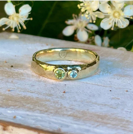 Treasure Ring – Handmade 9ct Yellow Gold Ring with Two Custom Gemstones - Made to Order - Kathy Sayce Jewellery