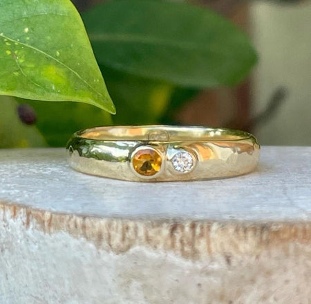 Treasure Ring – Handmade 9ct Yellow Gold Ring with Two Custom Gemstones - Made to Order - Kathy Sayce Jewellery