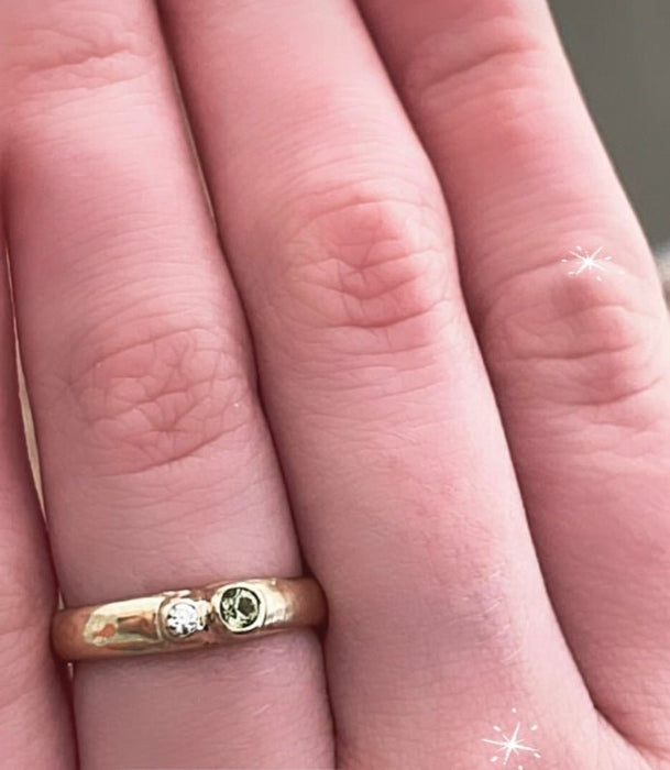 Treasure Ring – Handmade 9ct Yellow Gold Ring with Two Custom Gemstones - Made to Order - Kathy Sayce Jewellery