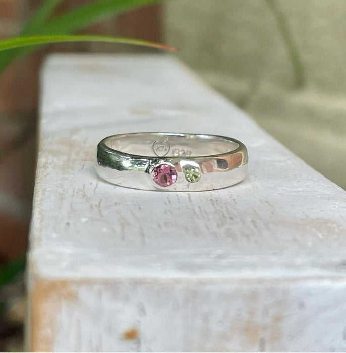Treasure Ring – Handmade Sterling Silver Ring with Two Custom Gemstones - Made to Order - Kathy Sayce Jewellery