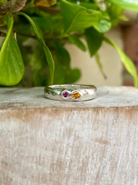 Treasure Ring – Handmade Sterling Silver Ring with Two Custom Gemstones - Made to Order - Kathy Sayce Jewellery