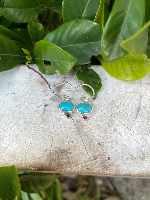 Turquoise & Rhodolite Garnet Dangle Earrings – Sterling Silver Natural Gemstone Jewellery - Kathy Sayce Jewellery