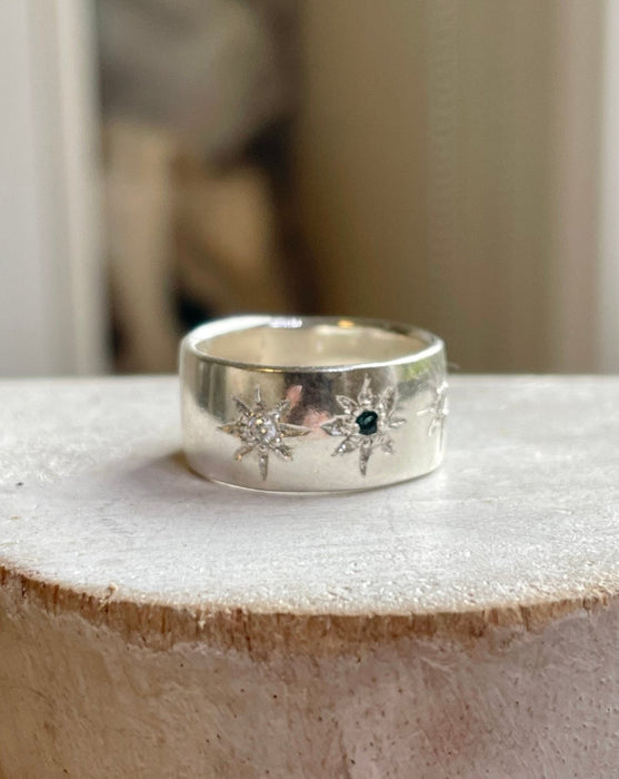 Wish Upon a Star Ring – Starry Night Design with Choice of Gemstones - Made to Order - Kathy Sayce Jewellery
