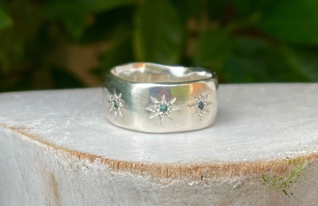Wish Upon a Star Ring – Starry Night Design with Choice of Gemstones - Made to Order - Kathy Sayce Jewellery