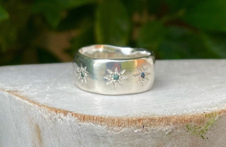 Wish Upon a Star Ring – Starry Night Design with Choice of Gemstones - Made to Order - Kathy Sayce Jewellery