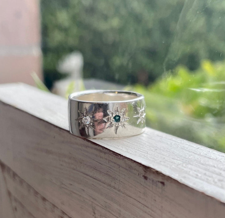 Wish Upon a Star Ring – Starry Night Design with Choice of Gemstones - Made to Order - Kathy Sayce Jewellery