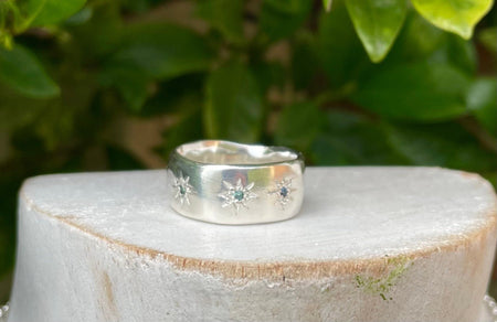 Wish Upon a Star Ring – Starry Night Design with Choice of Gemstones - Made to Order - Kathy Sayce Jewellery