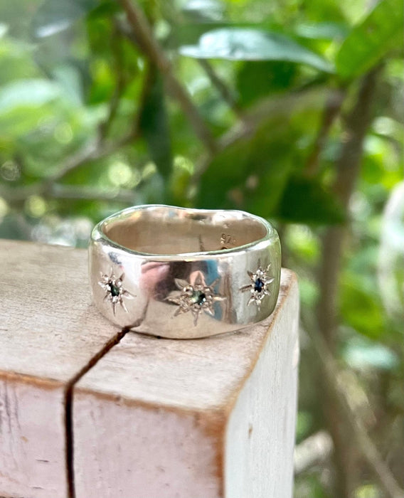 Wish Upon a Star Ring – Starry Night Design with Choice of Gemstones - Made to Order - Kathy Sayce Jewellery