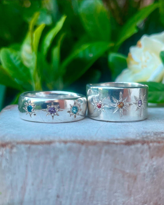 Wish Upon a Star Ring – Starry Night Design with Choice of Gemstones - Made to Order - Kathy Sayce Jewellery